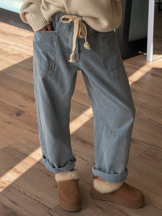 Jules Drawstring Barrel Pants | Light Jacquard