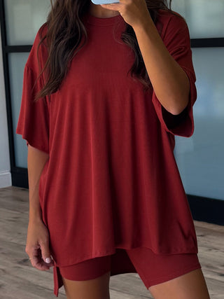 Novi Ribbed Tee + Shorts Set | Chili | +Plus Available