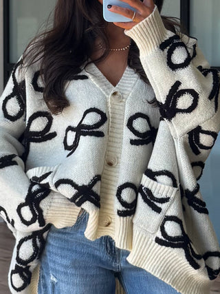 Eloise Bow Button Cardigan | Ivory