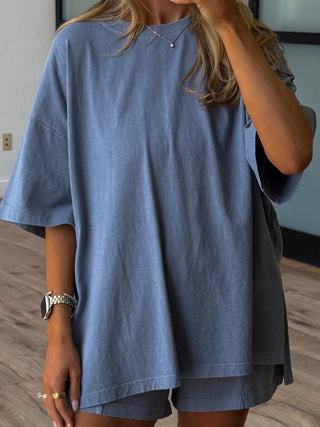Days End Cotton Tee | Dusty Blue | +Plus Available | RESTOCK