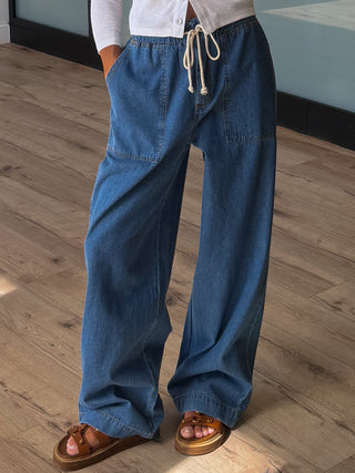 Liv Wide-Leg Drawstring Pants | Medium Wash