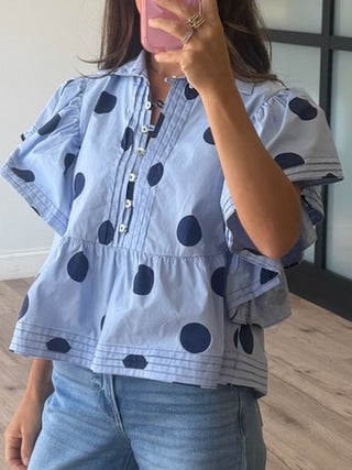 Posie Polka Dot Ruffle Top | Blue
