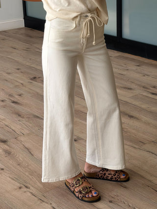 Carpenter Drawstring Cropped Jeans | White