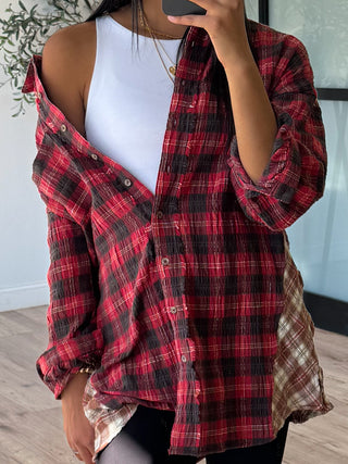 Mix It Up Plaid Shirt Dress | Red Multi