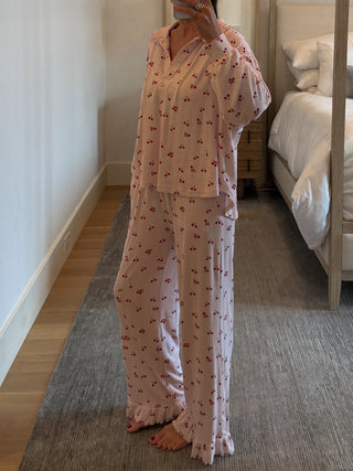 Women's Cherry Pointelle Ruffle Set | +Plus Available