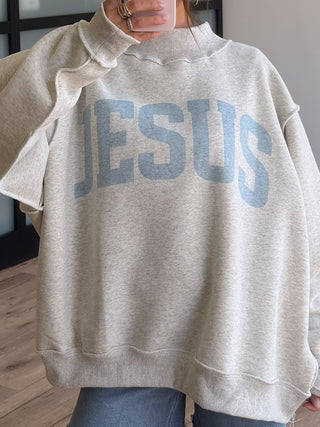 "JESUS" Mock Neck Sweatshirt | Sky