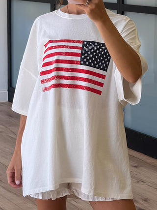 Freedom Flag Oversized Tee | White