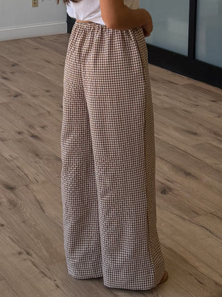 Gingham Leisure Wide-Leg Pants | Toffee