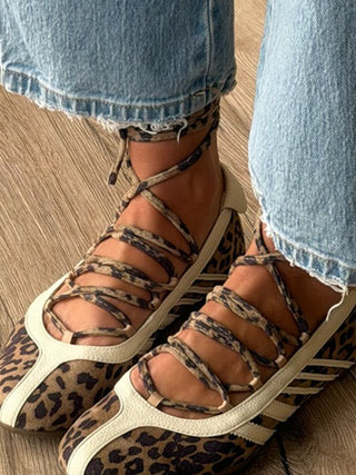 Triple Pointe Lace-Up Ballet Flats | Leopard