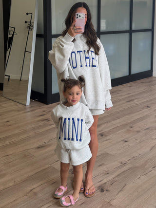 Kids "MINI" Mock Neck Shorts Set | Grey | Tiny Talulah