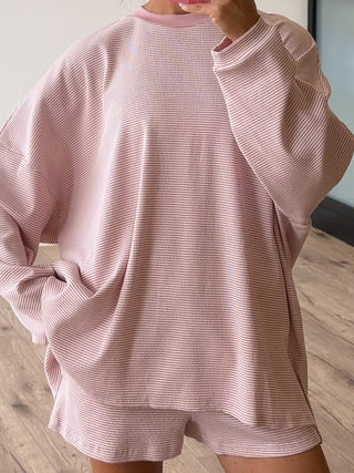 Easy Going Ribbed Stripe Pullover | Baby Pink