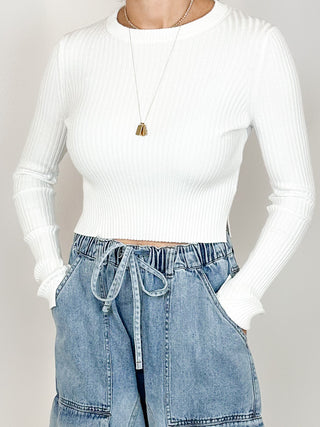 Avery Long Sleeve Knit Top | White