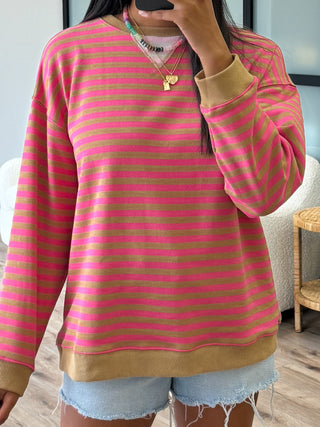 Oversized Striped Pullover | Rose Latte | +Plus Available