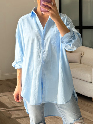 Poplin Cotton Button-Down Shirt | Sky Blue | RESTOCK