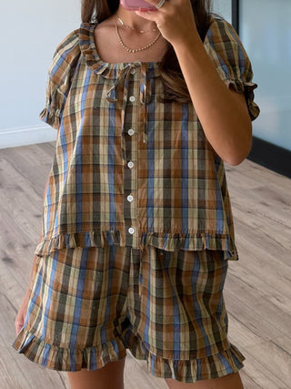 Saddlewood Plaid Puff Sleeve Top