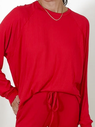 Downtime Ribbed Raglan Lounge Top | Cherry | +Plus Available | FINAL SALE