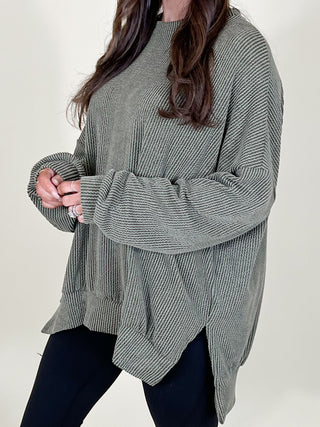 Comfy Ribbed Pullover | Olive | +Plus Available | BLACK TUESDAY DOORBUSTER