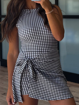 Gingham Active Wrap Romper | Black | RESTOCK