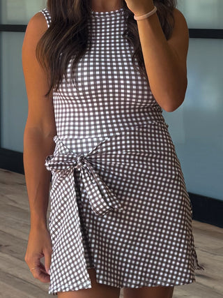 Gingham Active Wrap Romper | Chocolate