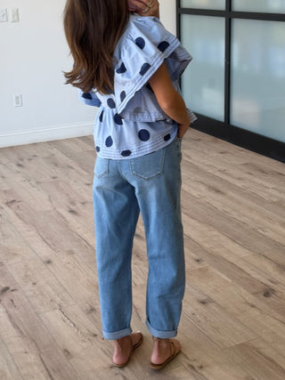 Posie Polka Dot Ruffle Top | Blue