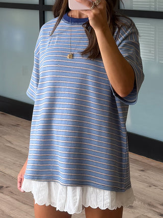 Cannon Stripe Boyfriend Tee | Blue | RESTOCK
