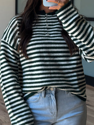Henley Isla Stripe Sweater | Forest | RESTOCK