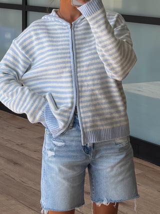 Aylia Zip-Up Hoodie | Pale Blue Stripe