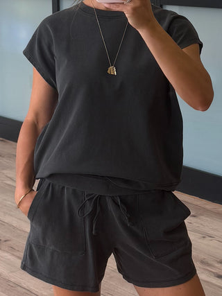 At Home Tee + Shorts Set | Washed Black
