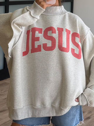 "JESUS" Mock Neck Sweatshirt | Rose