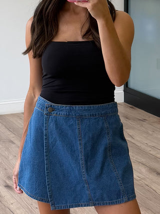 Khoi Denim Wrap Skort | Medium Wash