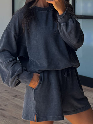 Stone Fade Terry Knit Set | Black