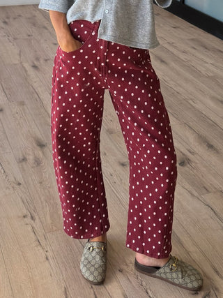 Dot Rally Barrel Pants | Burgundy