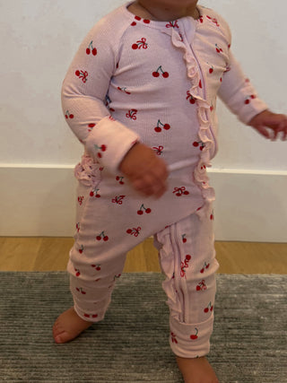 Cherry Pointelle Ruffle Zippy | Tiny Talulah