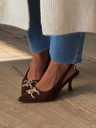 Triomphe Slingback Kitten Heels | Chocolate