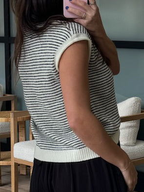 Zuri Button-Front Knit Top | Ivory/Black Stripe | RESTOCK