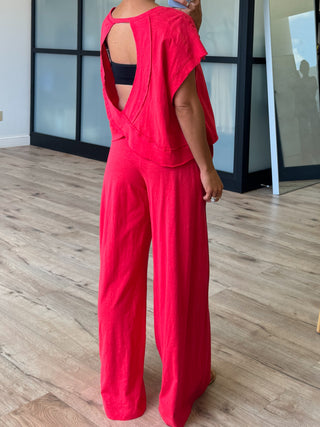 Cotton Slub Open Back Tee | Cherry
