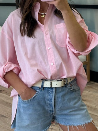 Poplin Cotton Button-Down Shirt | Pale Pink | RESTOCK