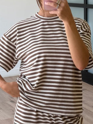 Miah Ribbed Knit Tee | Cocoa Cream | RESTOCK