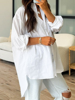 Poplin Cotton Button-Down Shirt | White | RESTOCK