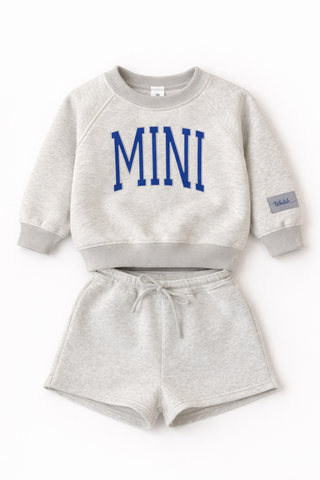 Kids "MINI" Mock Neck Shorts Set | Grey | Tiny Talulah
