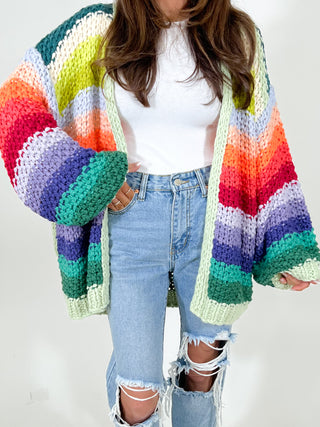 Chunky Stripe Cardigan | Rainbow