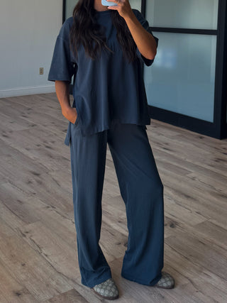 Loungeful Tee + Pants Set | Smoky Blue
