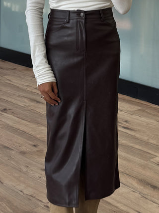 Sparrow Faux Leather Skirt | Espresso