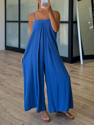Sun-Drenched Cotton Jumpsuit | Cobalt