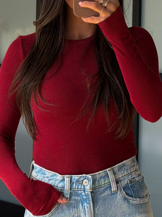 Essential Ribbed Long Sleeve | Scarlet | +Plus Available