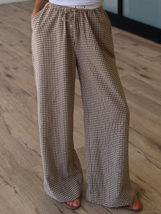 Gingham Leisure Wide-Leg Pants | Toffee