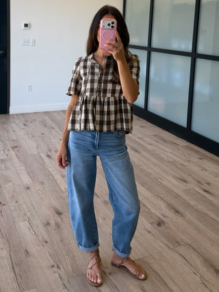 Brownie Points Gingham Peplum Top