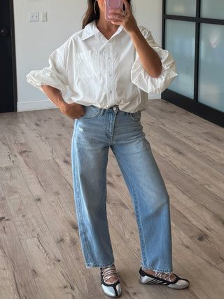 Priscilla Bubble Button-Down Top