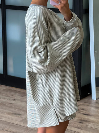 Easy Going Ribbed Stripe Pullover | Grey | +Plus Available