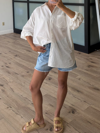 Poplin Cotton Button-Down Shirt | White | RESTOCK